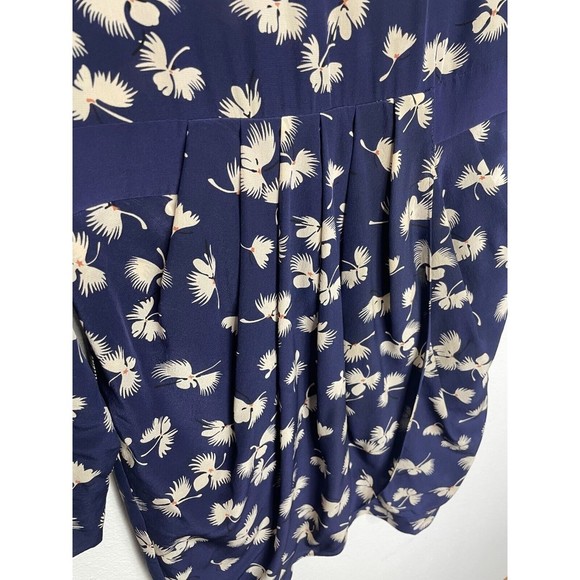 Club Monaco Paget Floral Mini Dress Size 2 Blue Silk Long Sleeve Pleated - Picture 6 of 16